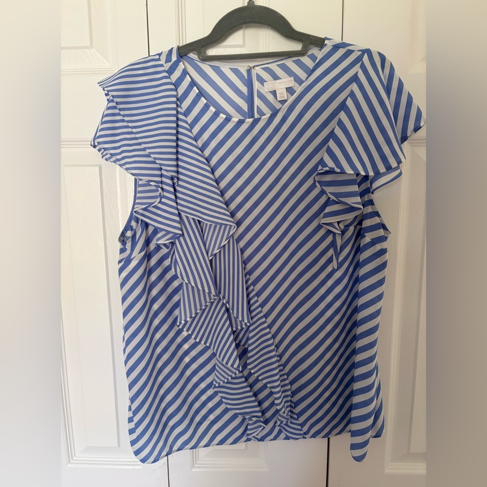 14th & Union Blue and White Striped Ruffle Shell